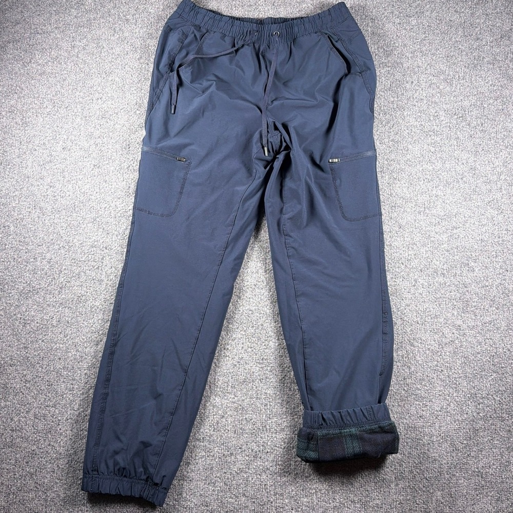 Eddie Bauer Fleece Lined Jogger Pants Women‎ 8 Navy Blue Plaid Thermal Cargo